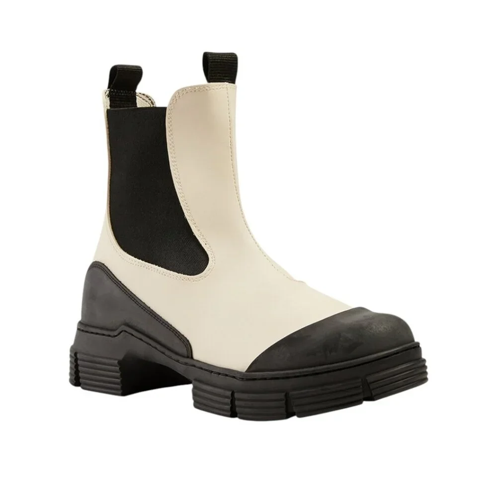 NWOB Ganni Waterproof Recycled Rubber City Chelsea Boots BRAZILIAN SAND US 7, 10
